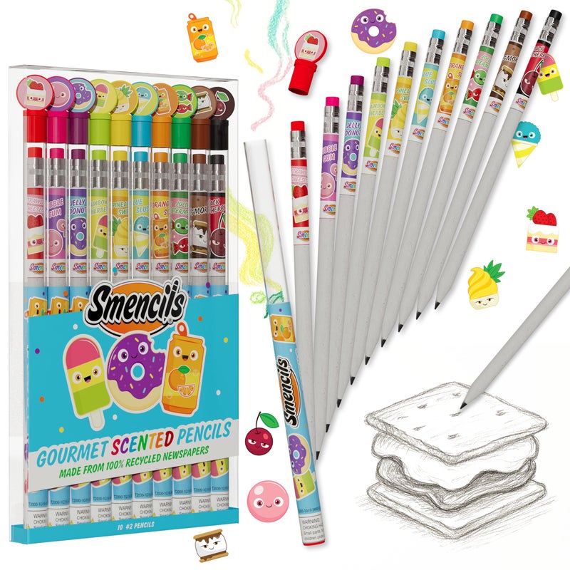 Scentco Smencils - Patented Gourmet Scented Graphite HB #2 Pencils Made from Recycled Newspapers, 10 Count, Gifts for Kids, School Supplies - Image 1